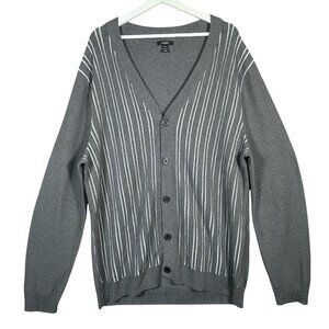 Alfani Cardigan Sweater Men’s XL Gray Striped V-Neck Button Up Grandpa Academia